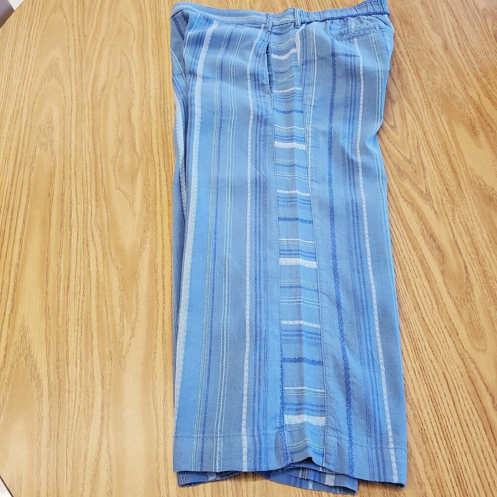 Anthropologie Pants Size Large Womens Blue Linen Cropped Wide Leg Striped Belt - Picture 11 of 11